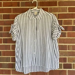 White and Gray Short Sleeve Button Down